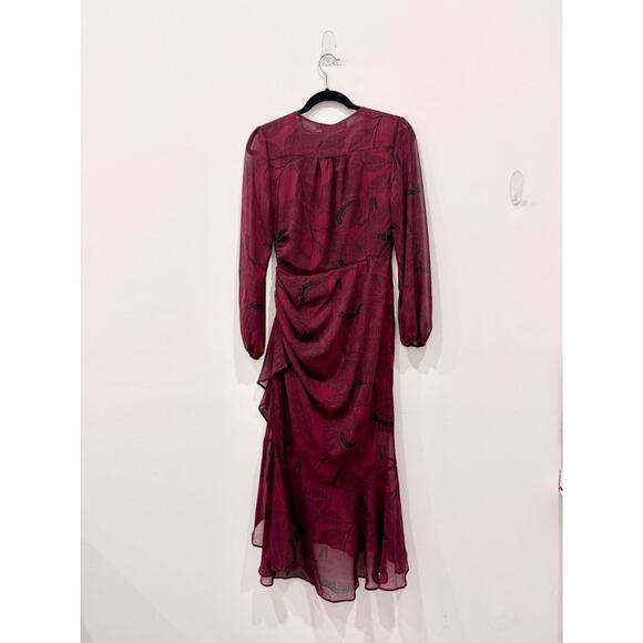 ASTR The Label Metallic Ruffled Faux Wrap Maxi Dress Burgundy Women's Size Small - Picture 5 of 7